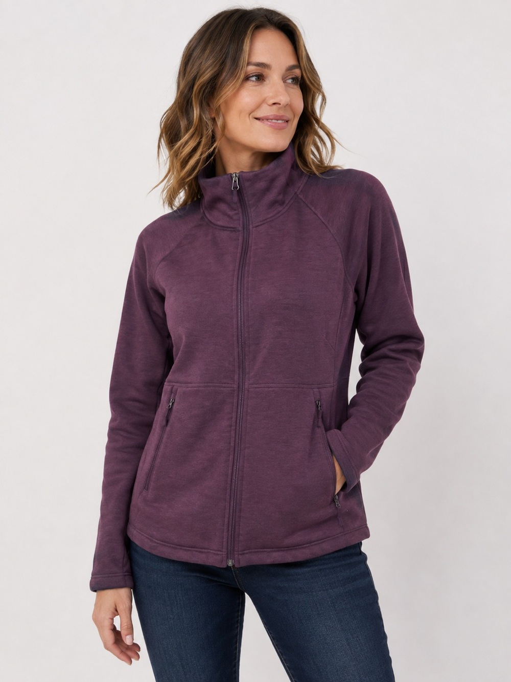 Kirkland Signature‎ Full Zip Fleece Lined Sweater Jacket Plum Color SMALL